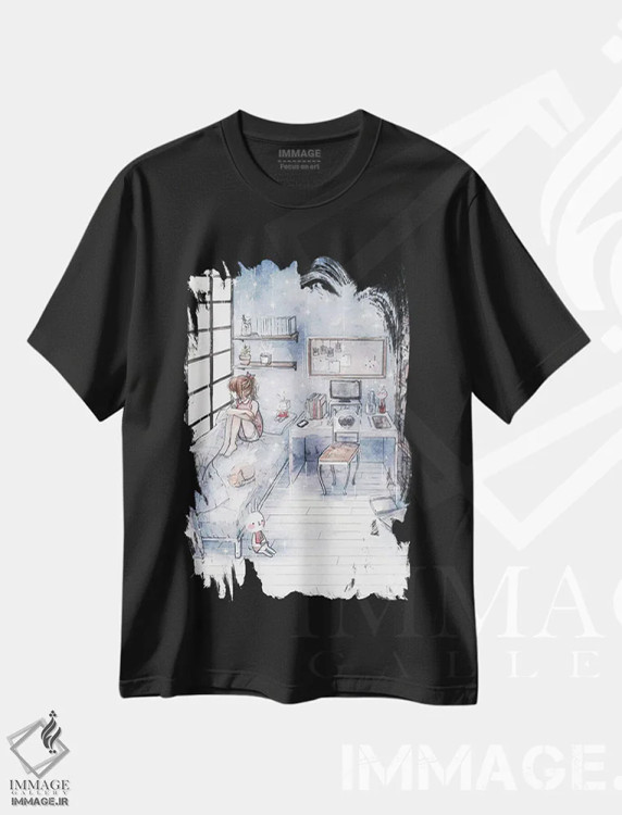 تیشرت مشکی طرح دار آبی، انیمه اثر چریوکی | immage.ir