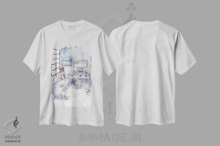 تیشرت سفید طرح دار آبی، انیمه اثر چریوکی | فروشگاه ایماژ