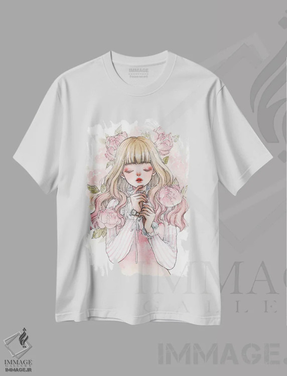 تیشرت سفید طرح دار سرخی گونه، انیمه اثر چریوکی | immage.ir