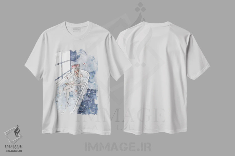 تیشرت سفید طرح دار حمام، انیمه اثر چریوکی | immage.ir