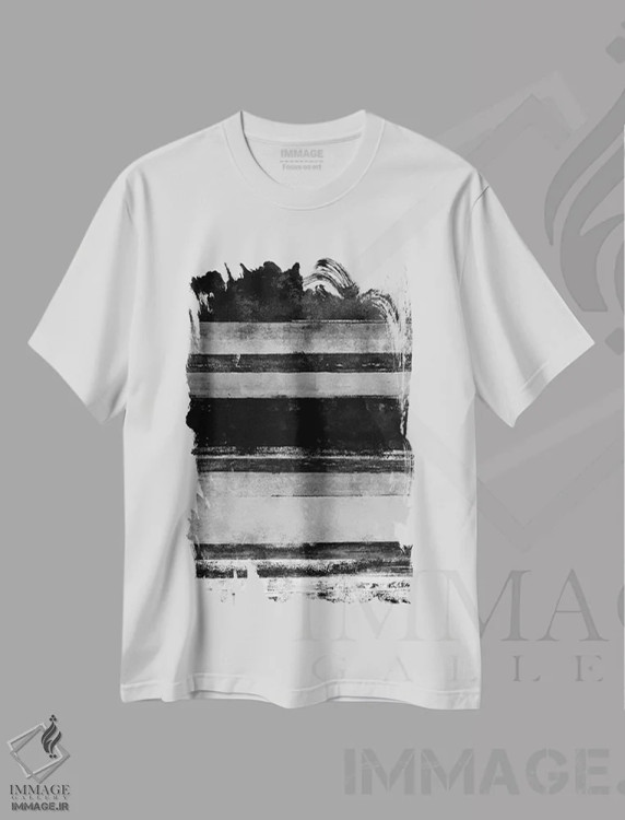 تیشرت سفید طرح دار دو بامداد، آبستره اثر کارول لین تایس | فروشگاه ایماژ