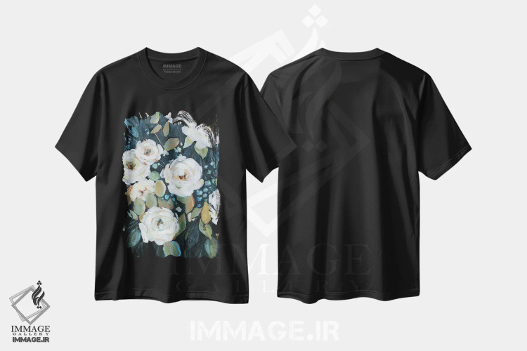 تیشرت مشکی طرح دار "باغ زیر نور ماه دو"، تزئینی اثر کارول رابینسون | فروشگاه ایماژ