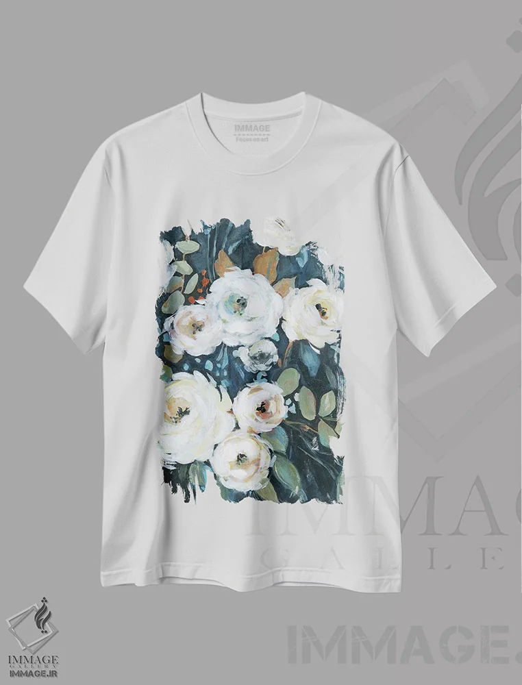 تیشرت سفید طرح دار "باغ زیر نور ماه سه"، تزئینی اثر کارول رابینسون | فروشگاه ایماژ