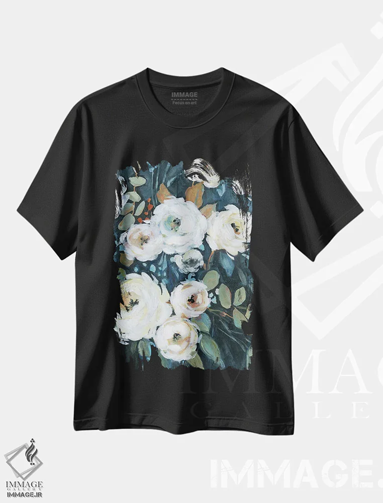 تیشرت مشکی طرح دار "باغ زیر نور ماه سه"، تزئینی اثر کارول رابینسون | immage.ir