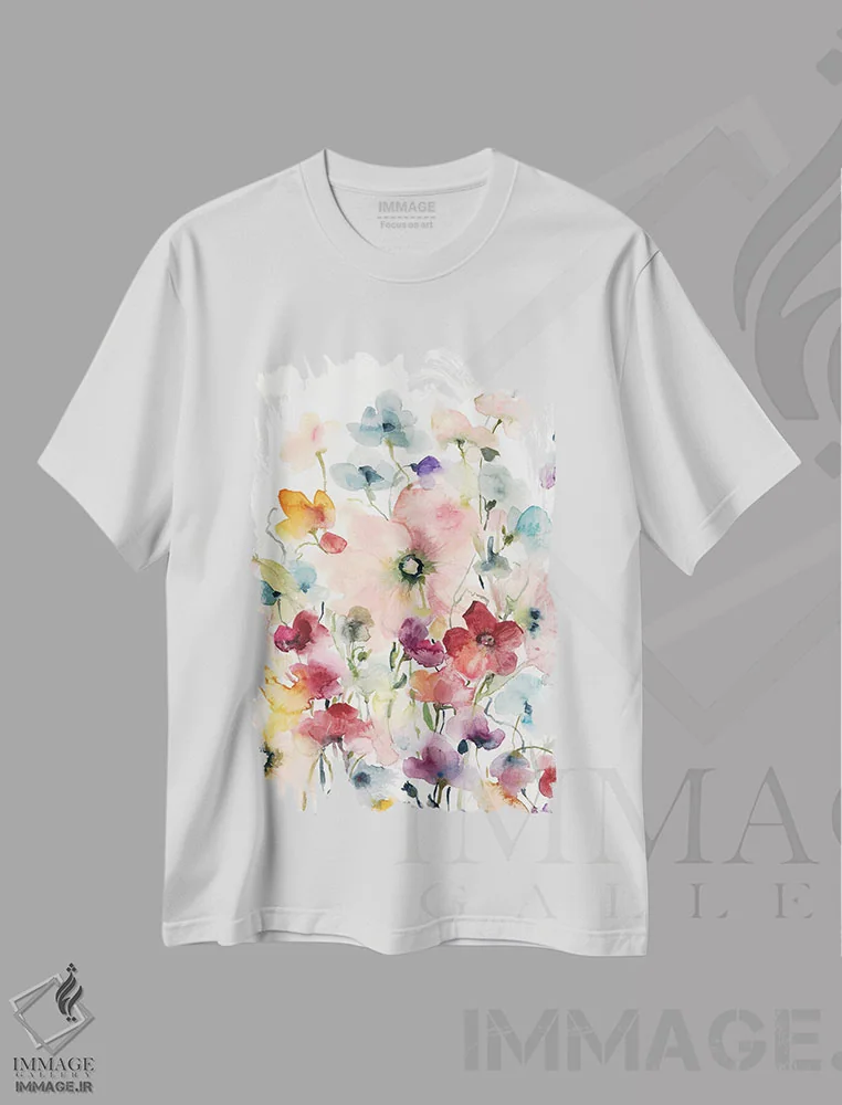 تیشرت سفید طرح دار شقایق و نخود شیرین، مدیوم اثر کارول رابینسون | فروشگاه ایماژ