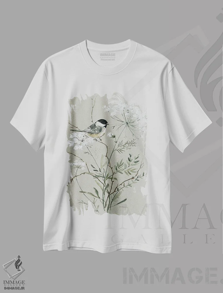 تیشرت سفید طرح دار دسته گل بخشش و پرنده I، دکور روستایی اثر کارول رابینسون | فروشگاه ایماژ