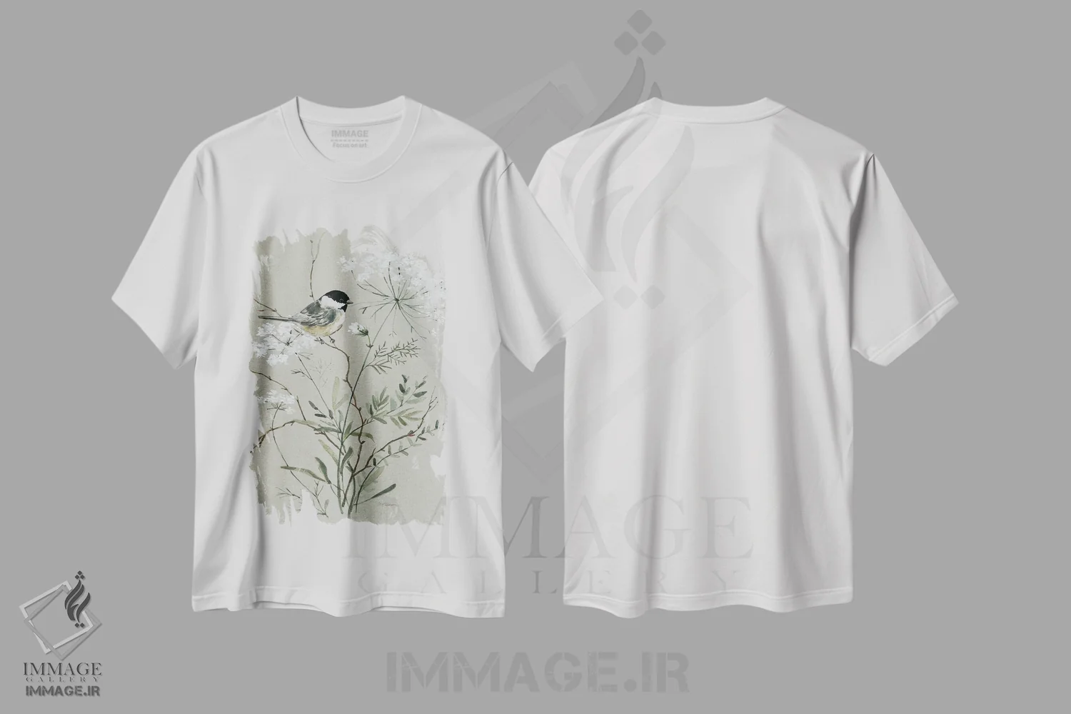 تیشرت سفید طرح دار دسته گل بخشش و پرنده I، دکور روستایی اثر کارول رابینسون | فروشگاه ایماژ