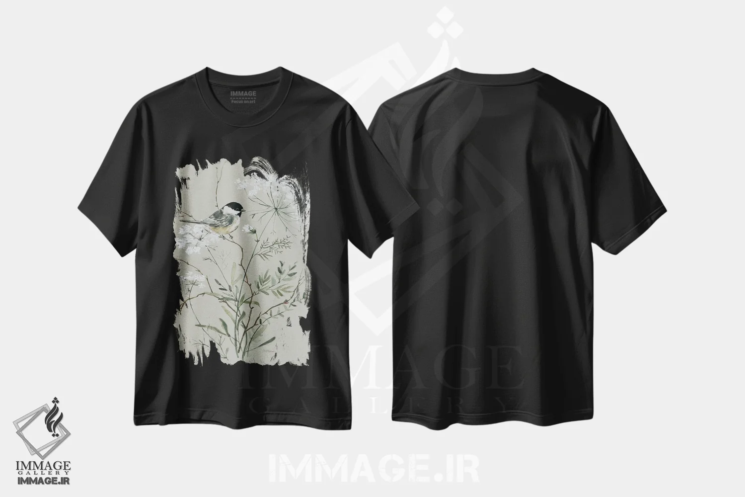 تیشرت مشکی طرح دار دسته گل بخشش و پرنده I، دکور روستایی اثر کارول رابینسون | immage.ir