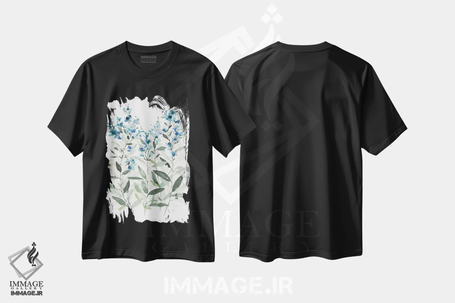تیشرت مشکی طرح دار گیاه شناسی آبی لطیف II، تزئینی اثر کارول رابینسون | فروشگاه ایماژ