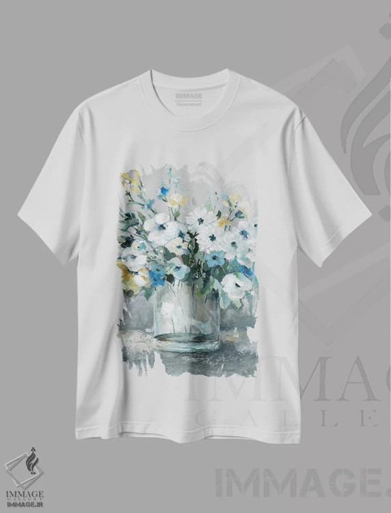 تیشرت سفید طرح دار شیرین ترین شکوفه ها، تزئینی اثر کارول رابینسون | فروشگاه ایماژ