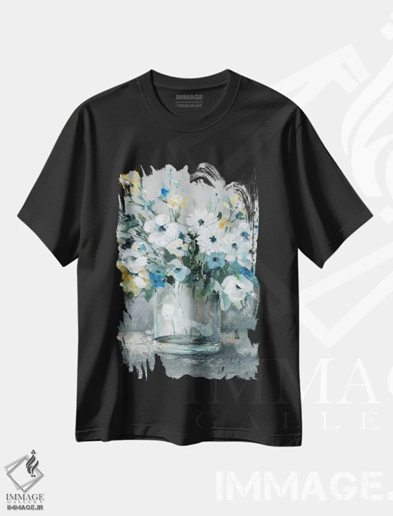 تیشرت مشکی طرح دار شیرین ترین شکوفه ها، تزئینی اثر کارول رابینسون | immage.ir