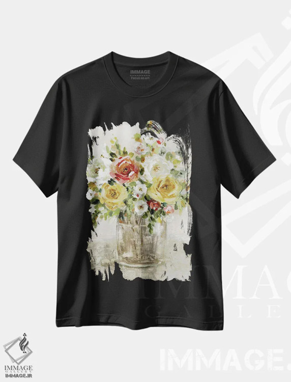 تیشرت مشکی طرح دار چیدمان پاییزی، آبستره اثر کارول رابینسون | immage.ir