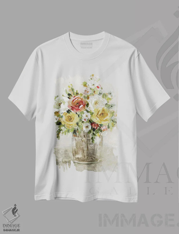 تیشرت سفید طرح دار چیدمان پاییزی، آبستره اثر کارول رابینسون | فروشگاه ایماژ