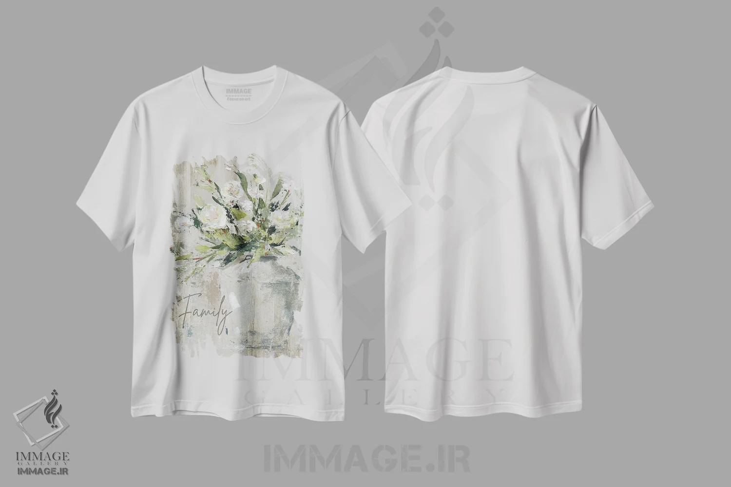تیشرت سفید طرح دار دسته گل روستایی و خانواده، آبستره اثر کارول رابینسون | immage.ir