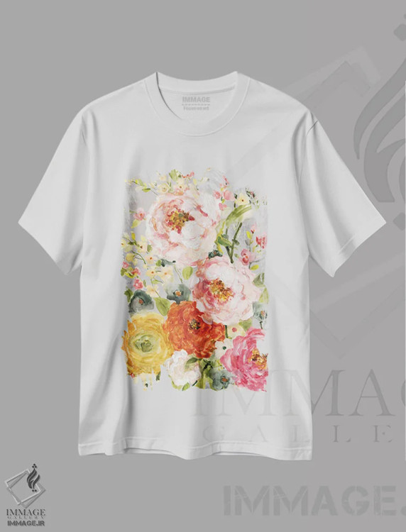 تیشرت سفید طرح دار باغ داماسک، آبستره اثر کارول رابینسون | فروشگاه ایماژ