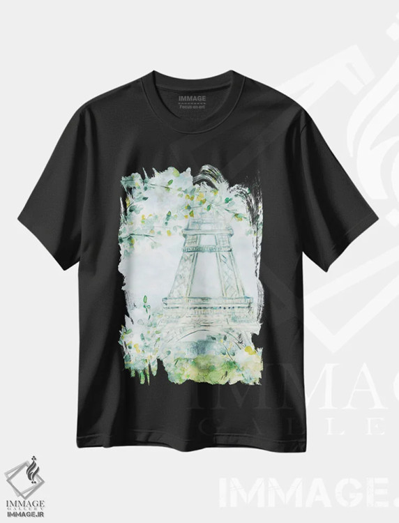 تیشرت مشکی طرح دار پاریس شکوفا، آبستره اثر کارول رابینسون | immage.ir