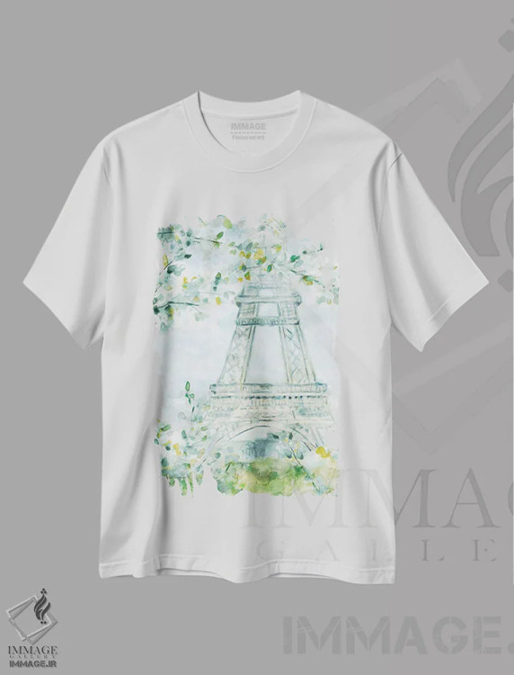 تیشرت سفید طرح دار پاریس شکوفا، آبستره اثر کارول رابینسون | فروشگاه ایماژ