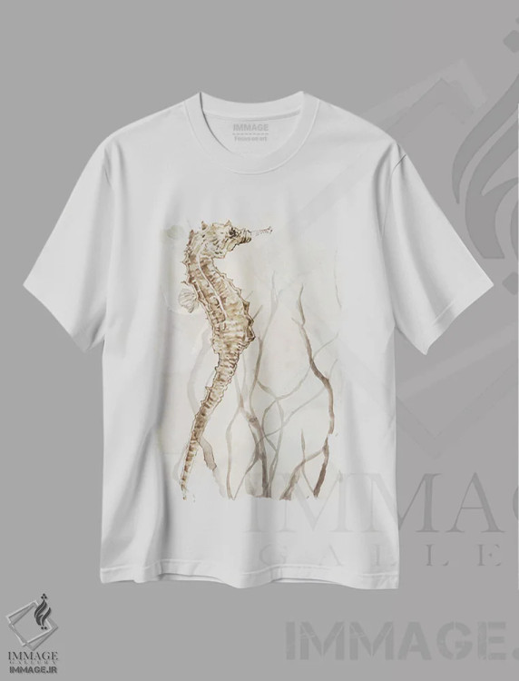 تیشرت سفید طرح دار اسب دریایی خنثی I، دکور ساحلی اثر کارول رابینسون | immage.ir