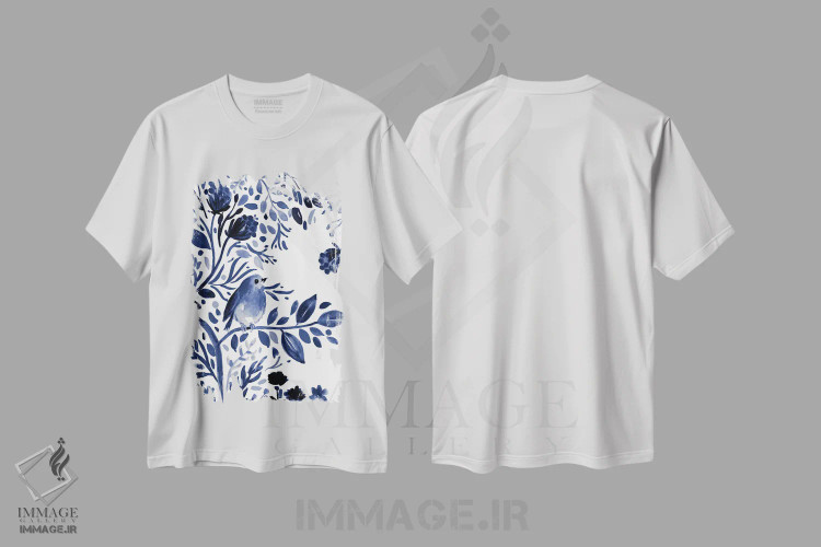 تیشرت سفید طرح دار آواز نیلگون I، دکور معاصر اثر کارول رابینسون | immage.ir