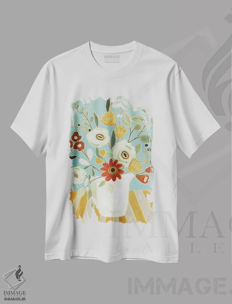 تیشرت سفید طرح دار شکوفه های شاد I، دکور معاصر اثر کارول رابینسون | immage.ir