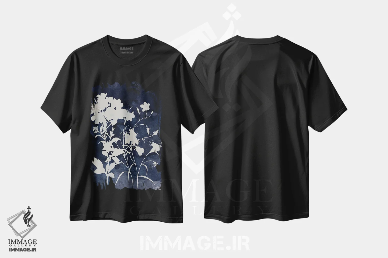 تیشرت مشکی طرح دار گیاه شناسی نیلگون II بازنگری شده، دکور روستایی اثر کارول رابینسون | فروشگاه ایماژ