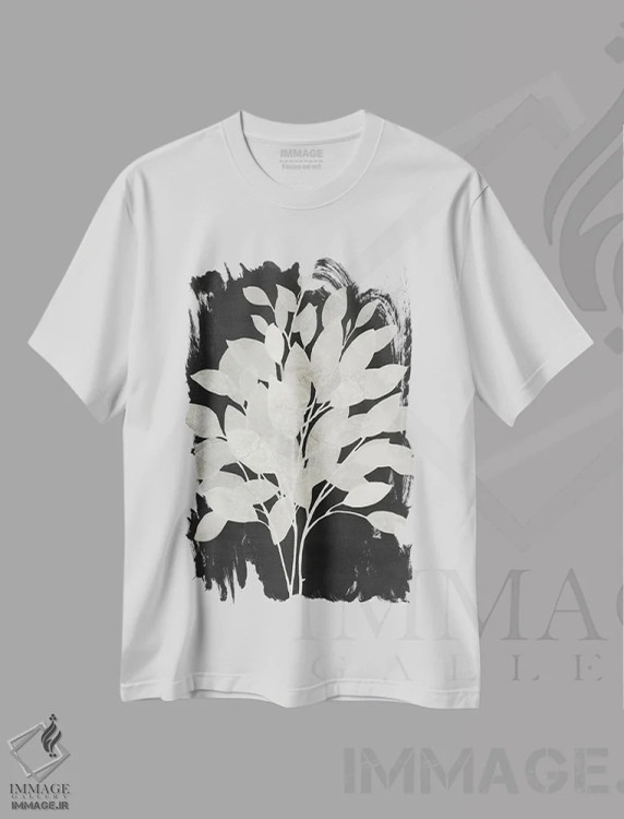 تیشرت سفید طرح دار شاخه های مه آلود I، هنر تزئینی سیاه و سفید اثر کارول رابینسون | immage.ir