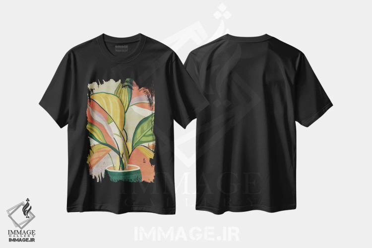 تیشرت مشکی طرح دار پرندهٔ بهشتی گلدانی، دکور بوهمی اثر کارول رابینسون | فروشگاه ایماژ