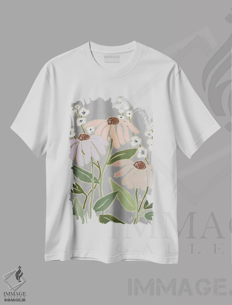 تیشرت سفید طرح دار گل چوبی I، دکور روستایی اثر کارول رابینسون | immage.ir