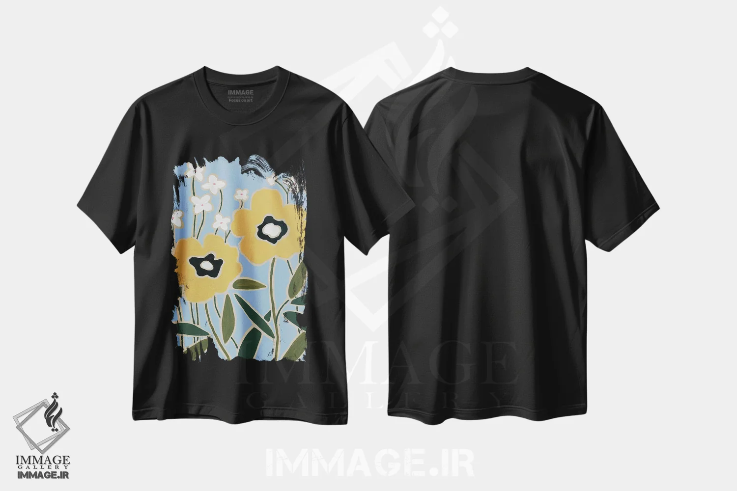 تیشرت مشکی طرح دار گل چوبی II، دکور روستایی اثر کارول رابینسون | immage.ir