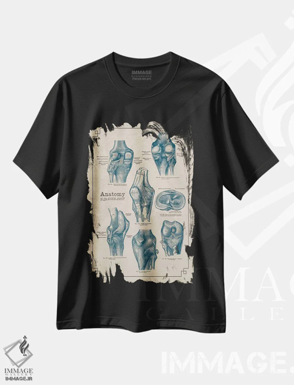 تیشرت مشکی طرح دار آناتومی مفصل زانو، تزئینی اثر چارت اسمارت دکور | فروشگاه ایماژ