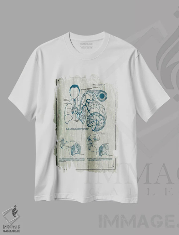 تیشرت سفید طرح دار آناتومی ریه ها، تزئینی اثر چارت اسمارت دکور | فروشگاه ایماژ