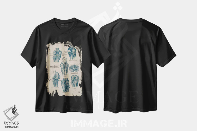 تیشرت مشکی طرح دار آناتومی مفصل زانو، تزئینی اثر چارت اسمارت دکور | فروشگاه ایماژ