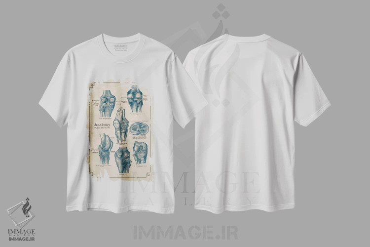 تیشرت سفید طرح دار آناتومی مفصل زانو، تزئینی اثر چارت اسمارت دکور | immage.ir