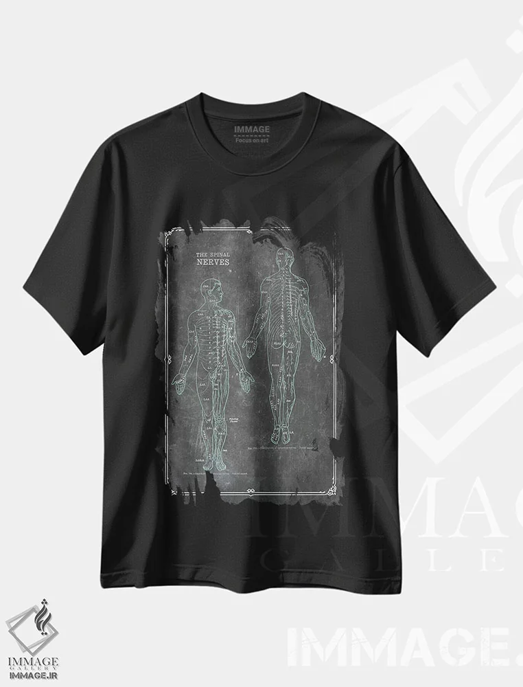 تیشرت مشکی طرح دار آناتومی اعصاب نخاعی، تزئینی اثر چارت اسمارت دکور | immage.ir