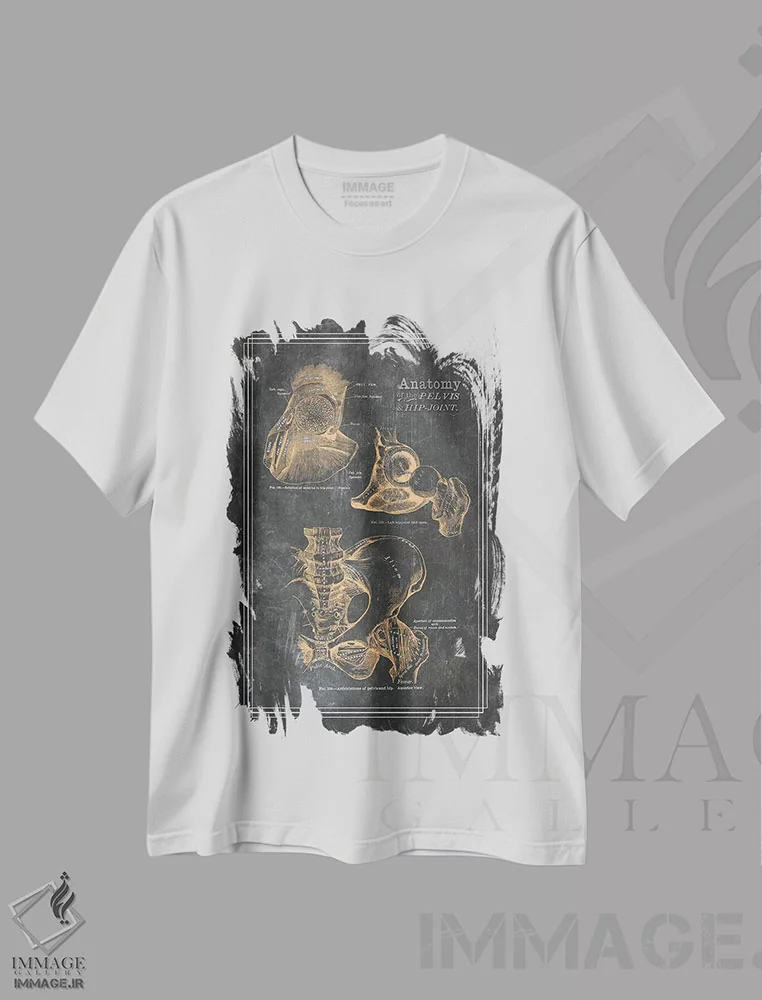 تیشرت سفید طرح دار آناتومی لگن و مفصل ران، تزئینی اثر چارت اسمارت دکور | immage.ir