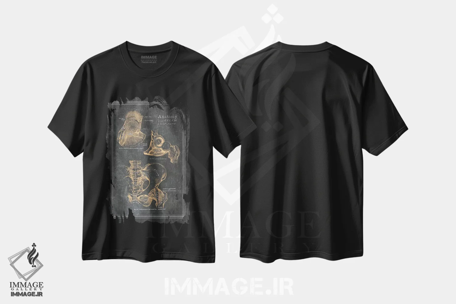تیشرت مشکی طرح دار آناتومی لگن و مفصل ران، تزئینی اثر چارت اسمارت دکور | فروشگاه ایماژ