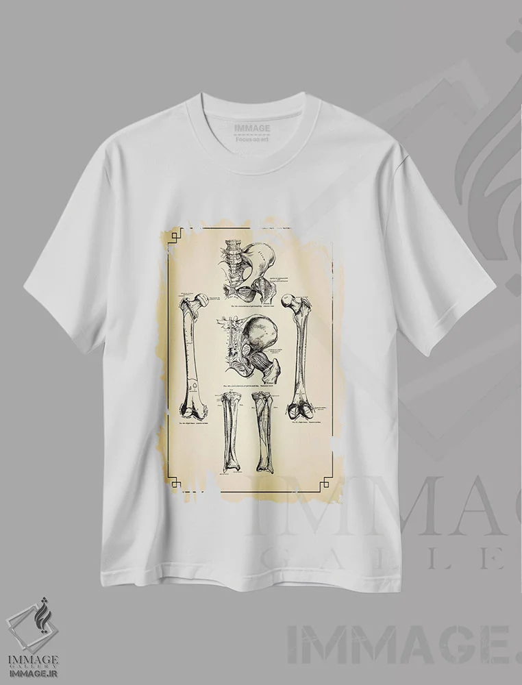 تیشرت سفید طرح دار استخوان های پا و اتصالات ران، تزئینی اثر چارت اسمارت دکور | فروشگاه ایماژ