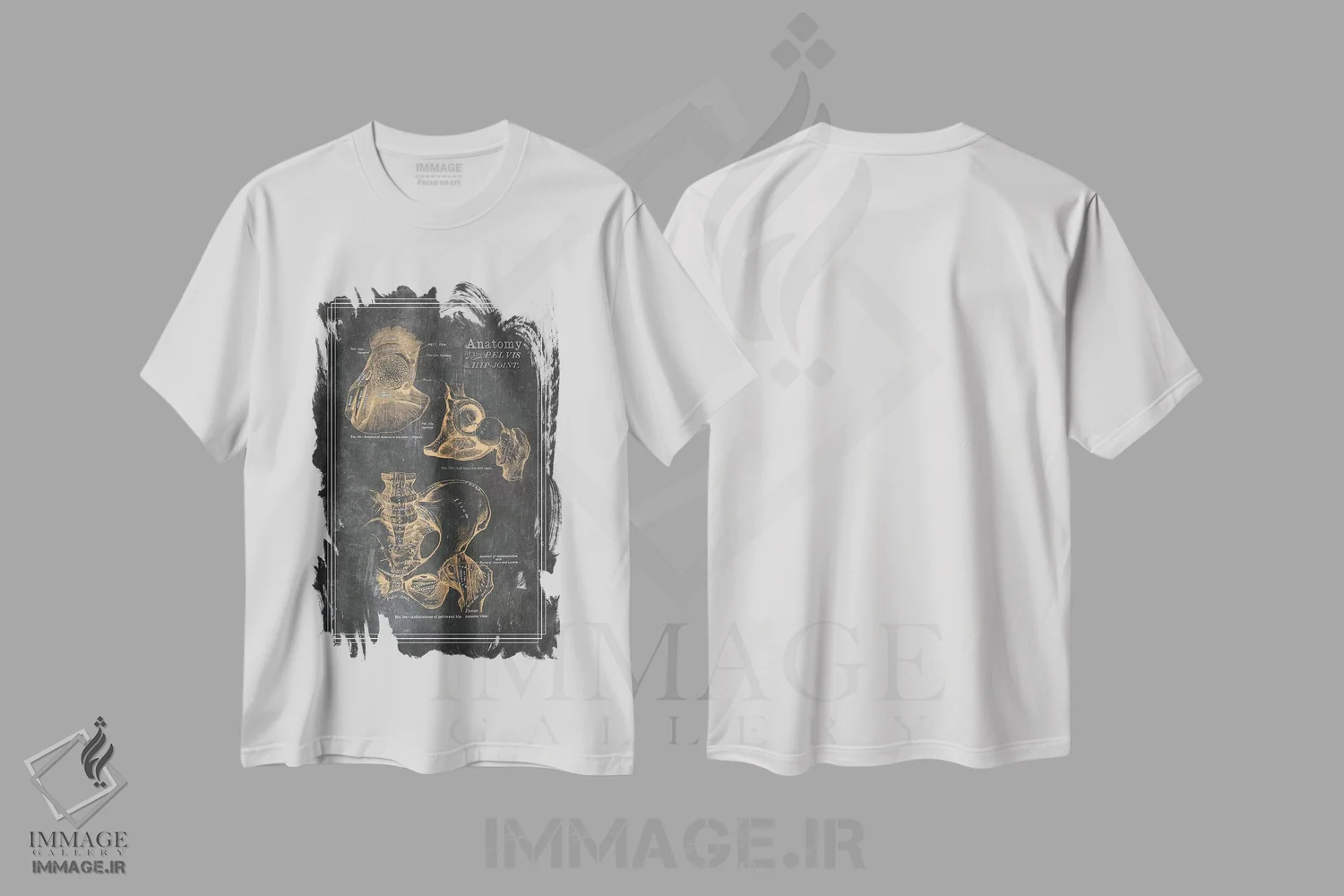 تیشرت سفید طرح دار آناتومی لگن و مفصل ران، تزئینی اثر چارت اسمارت دکور | immage.ir