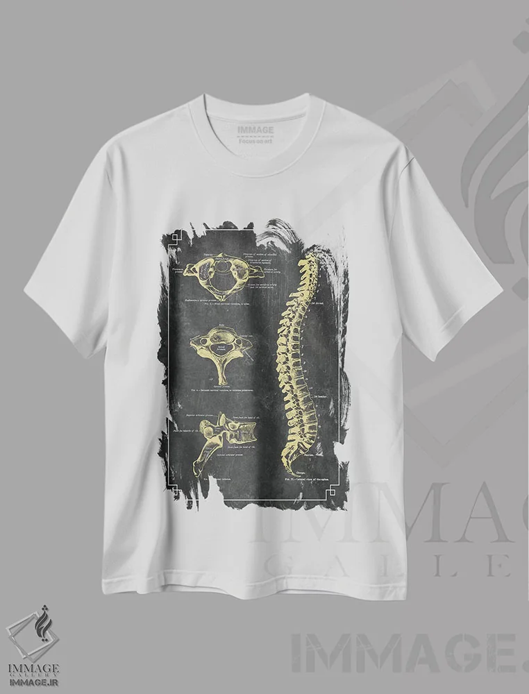 تیشرت سفید طرح دار استخوان های ستون فقرات، دکوراسیون جایگزین اثر چارت اسمارت دکور | immage.ir