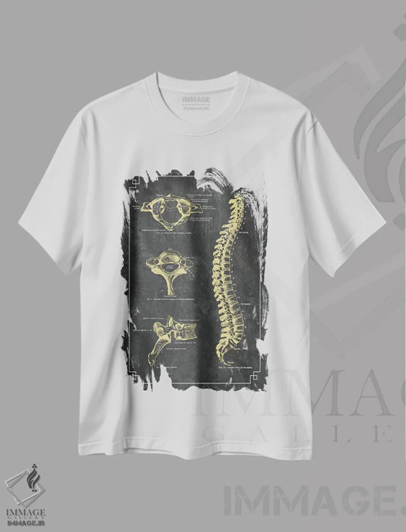 تیشرت سفید طرح دار استخوان های ستون فقرات، دکوراسیون جایگزین اثر چارت اسمارت دکور | immage.ir