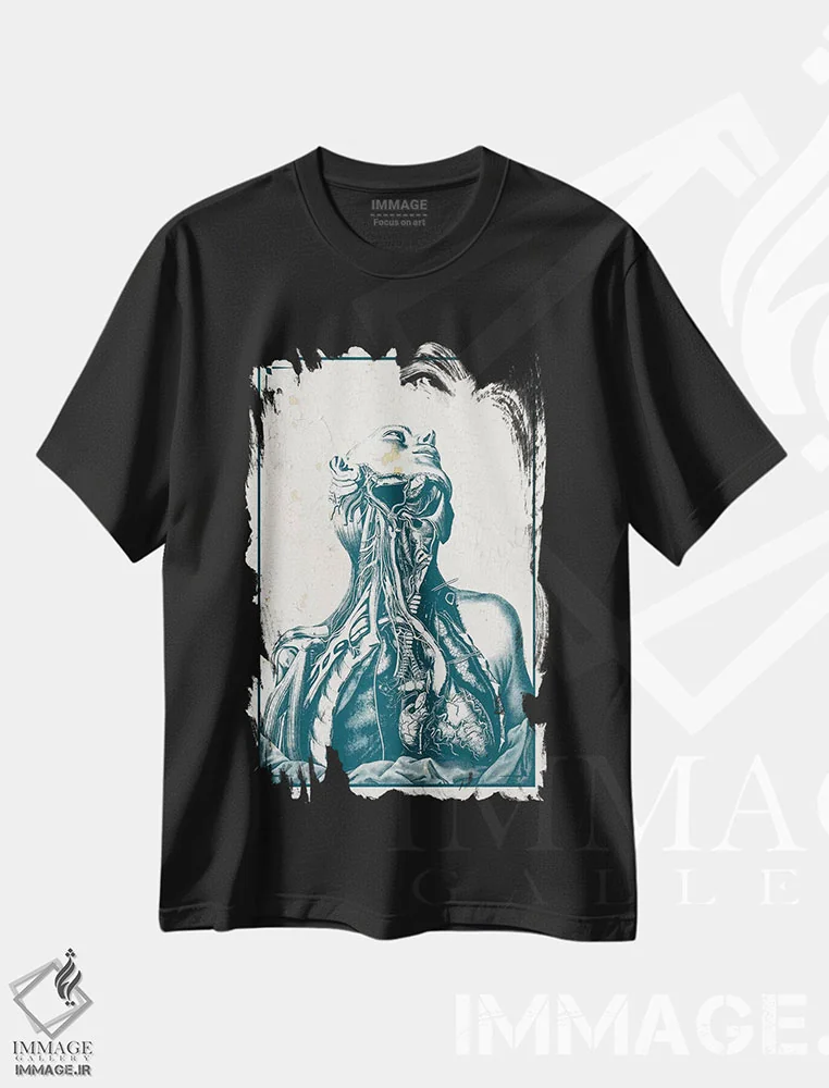 تیشرت مشکی طرح دار کالبدشکافی قفسه سینه و گردن، تزئینی اثر چارت اسمارت دکور | immage.ir