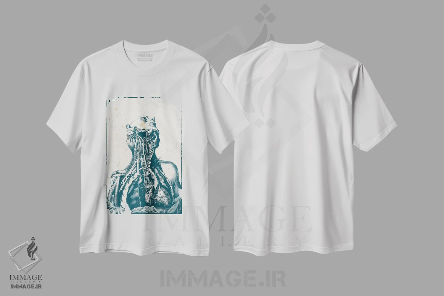 تیشرت سفید طرح دار کالبدشکافی قفسه سینه و گردن، تزئینی اثر چارت اسمارت دکور | فروشگاه ایماژ