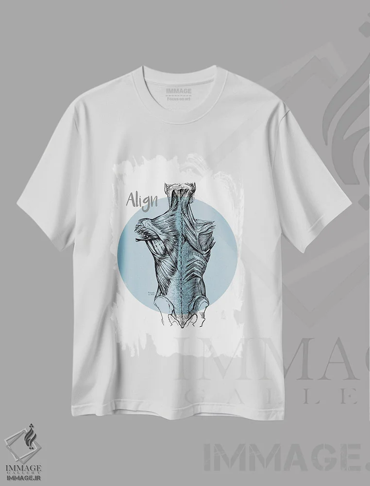 تیشرت سفید طرح دار تراز عضلات کمر، تزئینی اثر چارت اسمارت دکور | فروشگاه ایماژ