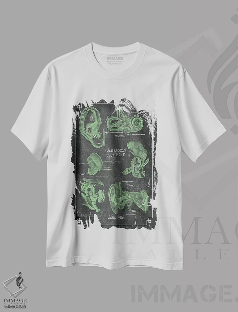 تیشرت سفید طرح دار آناتومی گوش، تزئینی اثر چارت اسمارت دکور | immage.ir