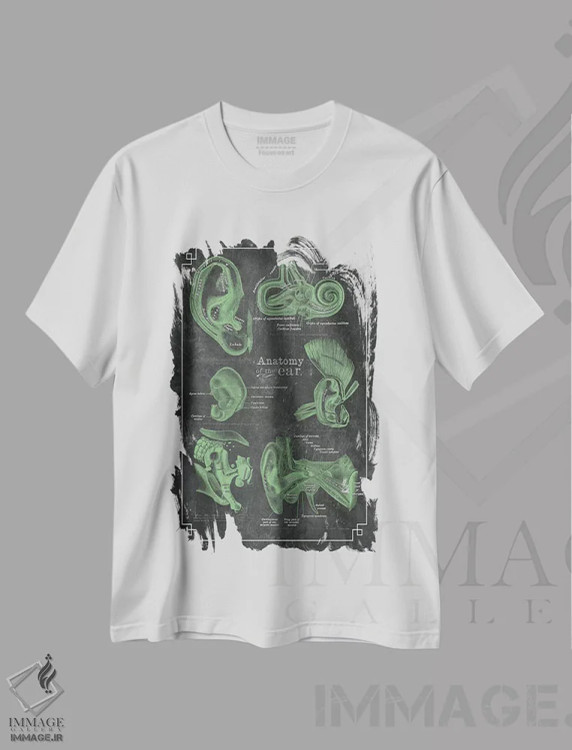 تیشرت سفید طرح دار آناتومی گوش، تزئینی اثر چارت اسمارت دکور | immage.ir