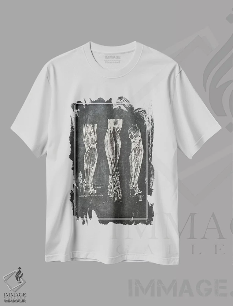 تیشرت سفید طرح دار عضلات ساق پا، تزئینی اثر چارت اسمارت دکور | فروشگاه ایماژ