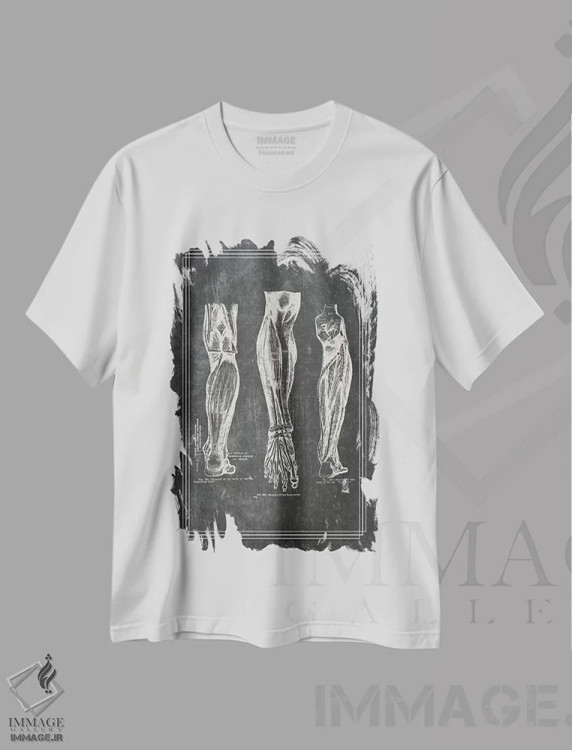 تیشرت سفید طرح دار عضلات ساق پا، تزئینی اثر چارت اسمارت دکور | فروشگاه ایماژ