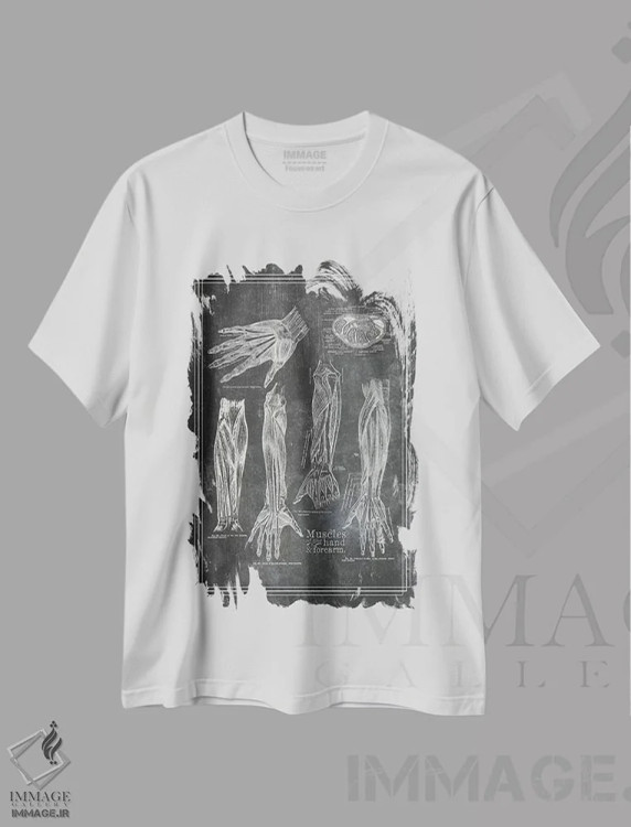 تیشرت سفید طرح دار عضلات ساعد و دست، تزئینی اثر چارت اسمارت دکور | فروشگاه ایماژ