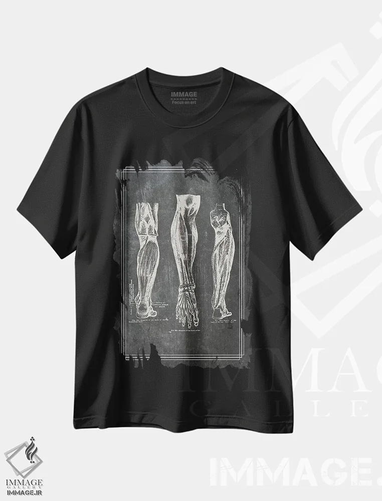 تیشرت مشکی طرح دار عضلات ساق پا، تزئینی اثر چارت اسمارت دکور | immage.ir