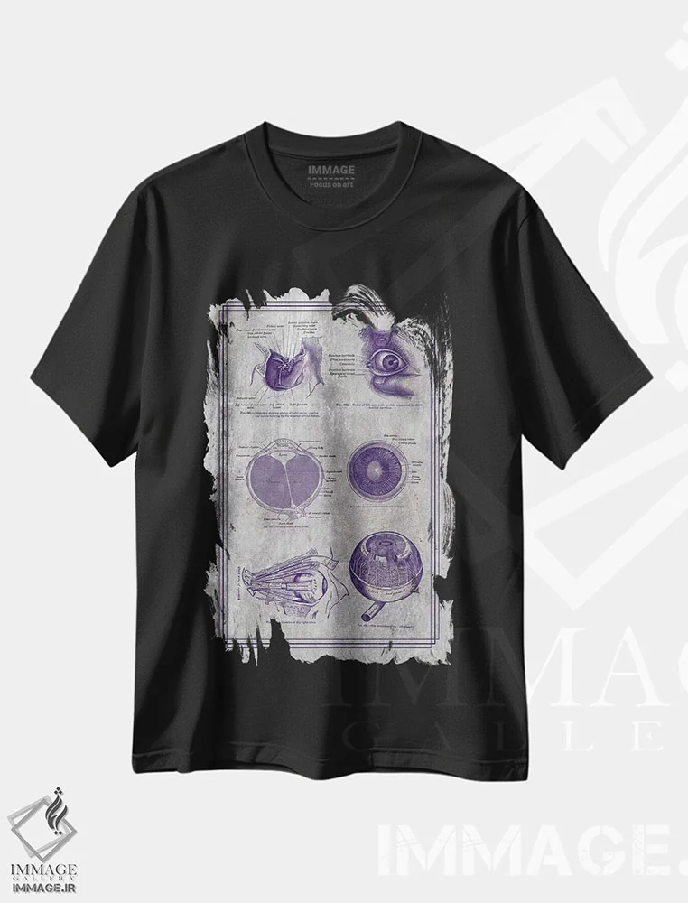 تیشرت مشکی طرح دار آناتومی کره چشم و ساختارهای اربیتال، تزئینی اثر چارت اسمارت دکور | فروشگاه ایماژ